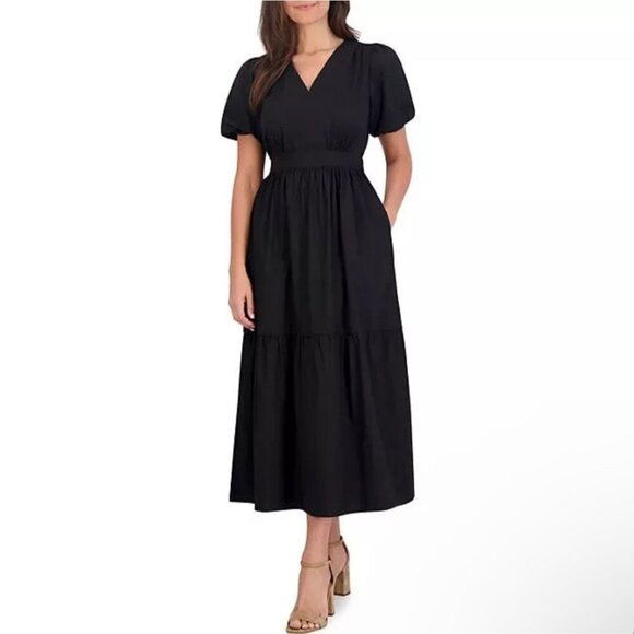 NWT French Connection Ladies Black Puff Sleeve Poplin Cotton Maxi‎ Dress Size L - Picture 3 of 15